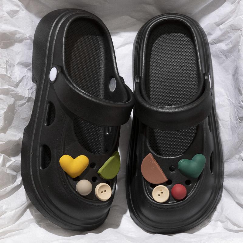 New Mary Jane Hole Shoes Women's Summer Platform Height Increase Heel Wear Bag Head Slippers Fashion Beach Non-slip Sandals
