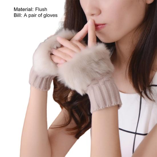1 Pair Women Gloves Solid Color Fuzzy Plush Warm Winter Mittens for Daily Wear