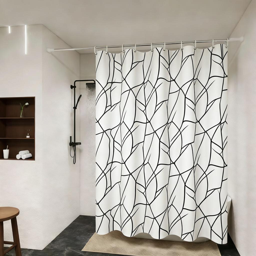 Modern Black Abstract Interwoven Line Art Waterproof Shower Curtain