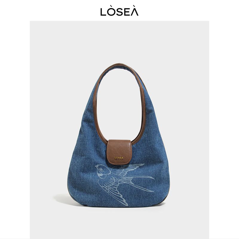 

Losea Original Flying Swallow New Chinese Style Jean Bag Women s Bag 2025 New Retro Shoulder Underarm Bag Denim Blue