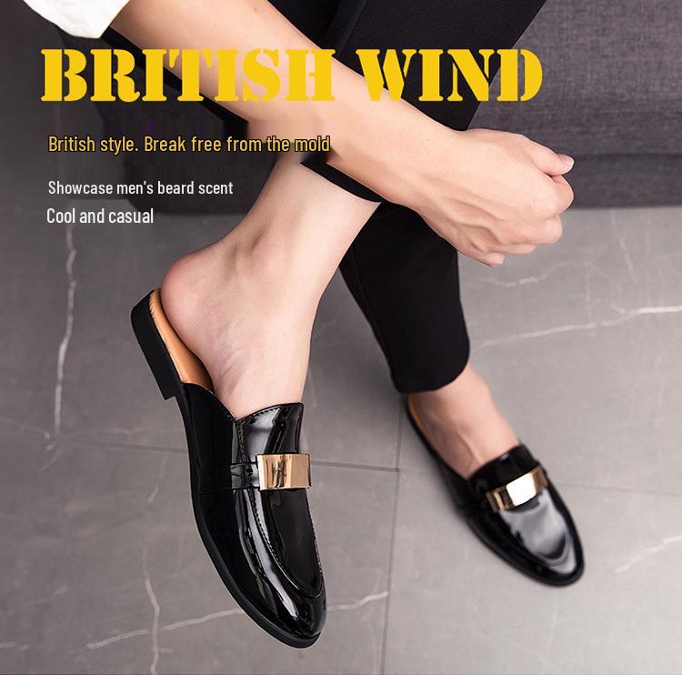 Plus Size Men's Summer Leather Sandals: Shiny, Fashionable, Closed-Toe Casual Slippers