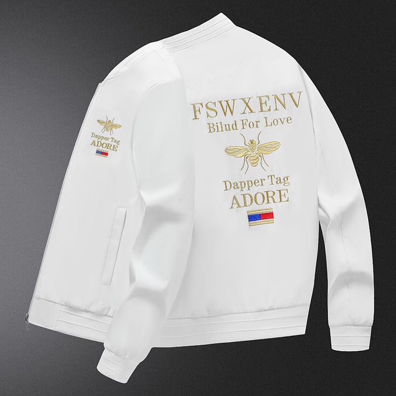 

European Style Men s Embroidered Bee Baseball Jacket - Trendy, Casual, and Cool L