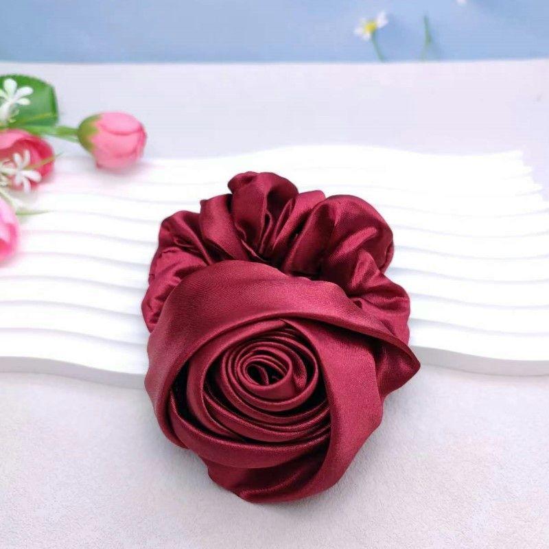 French Retro Fabric Rose Large Intestine Hair Band Elegant Bow  High-Grade Scrunchies Girl Hair Accessoires