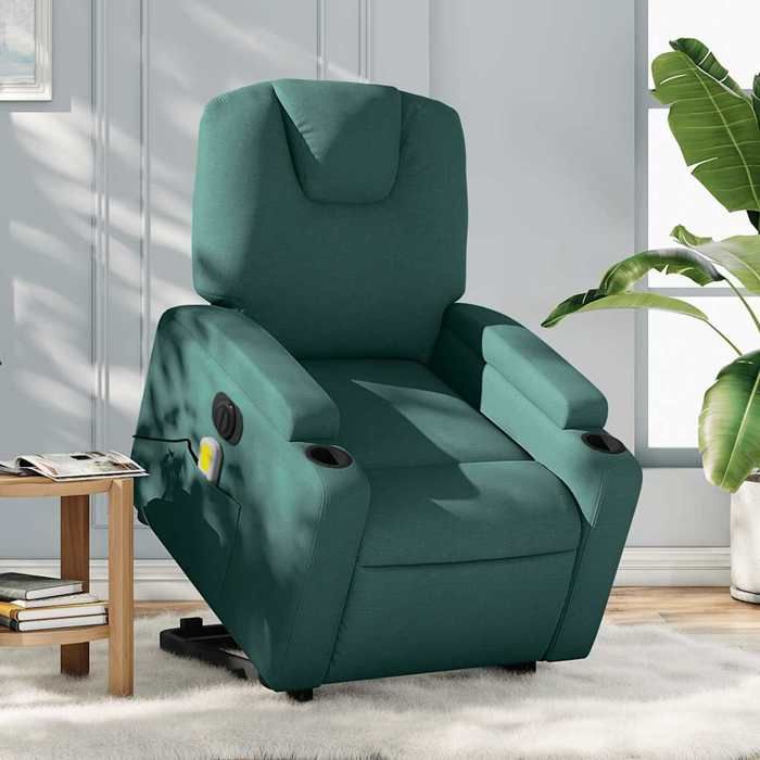 VidaXL Electric Massage Recliner Dark Green Fabric 3204410