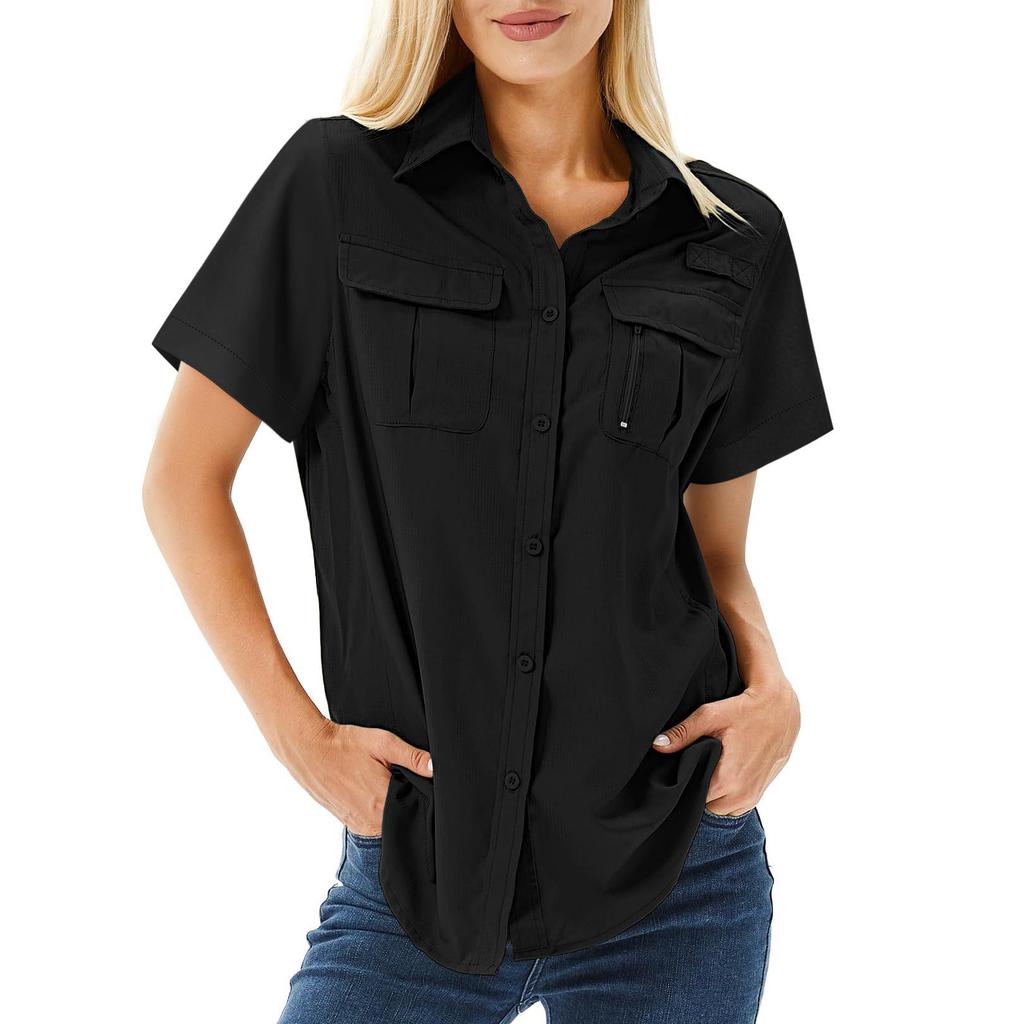 Quick-Dry Stretch Short-Sleeve Outdoor Shirt with Multi-Pocket, Breathable UV Protection