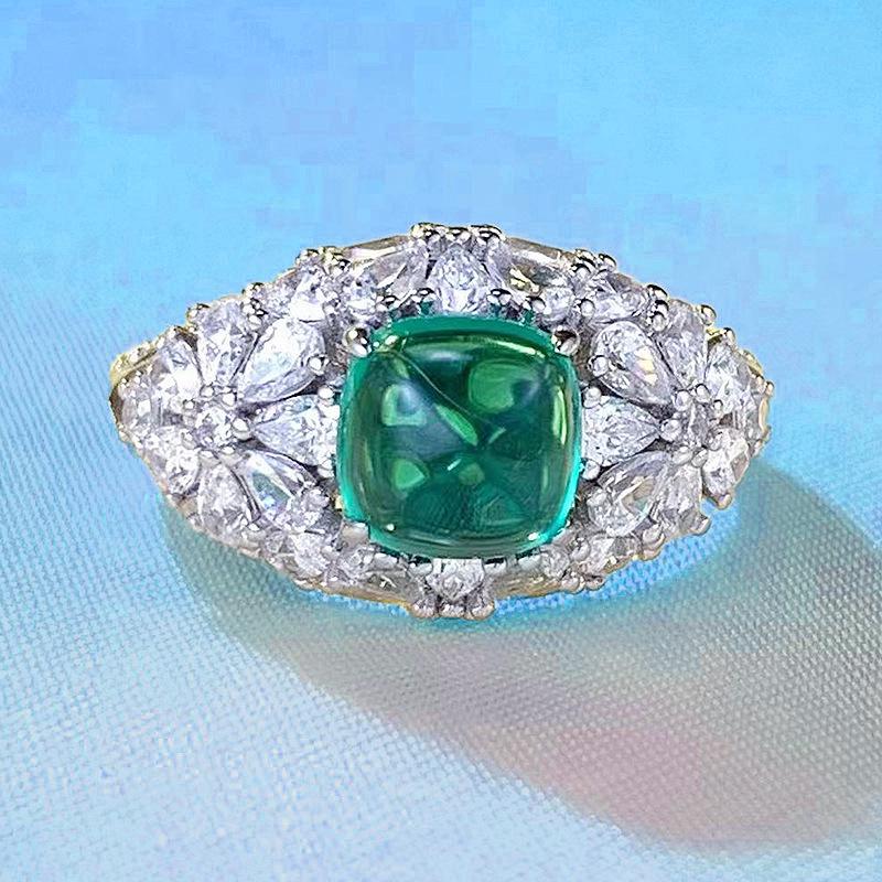 

Luoxi Temple 2023 S925 Silver Simulated Emerald Cut Sugar Tower Ring Size 9