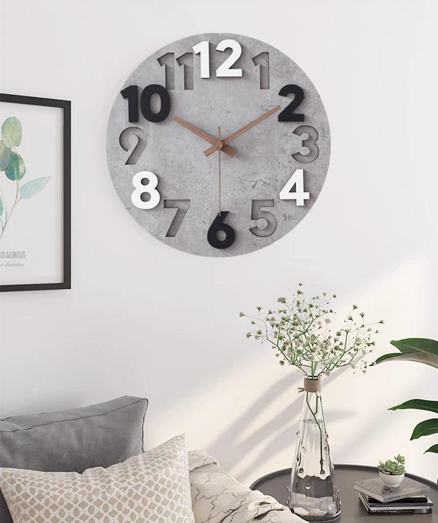 Silent Wall Clock with a Frameless 3D and a Diameter Stone Ideal for or Stylish, Popular, Nordic-inspired, Design, Large, Easy-to-read Numbers,