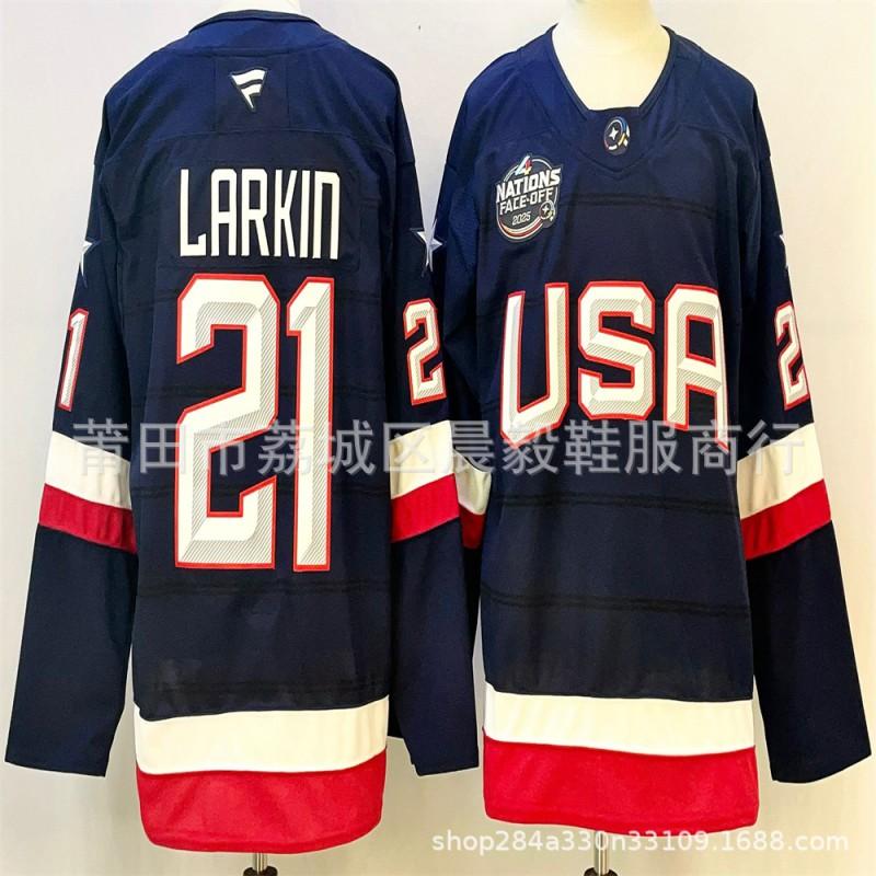 Maglia da Hockey su Ghiaccio da Uomo Squadra USA Numero Personalizzato 19 7 34 Ricamato Misto Cotone Abbigliamento Sportivo Performance