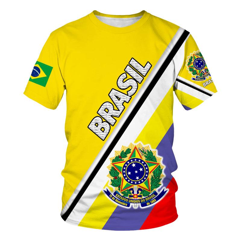 Tshirts 3D Print Brazil Flag National Emblem Summer T Shirt Fashion Kids Casual Boys Girls Round Neck Tshirt Tops Tee Clothes