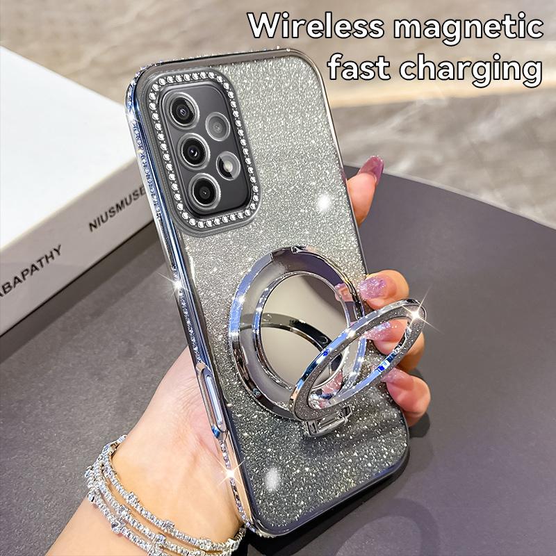 Luxury Glitter Plating Make Up Mirror Phone Case For Samsung Galaxy A22 A23 A24 A25 A26 Magnetic Shockproof Soft Bumber Cover