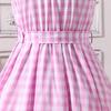 Vestito da bambina senza maniche a quadri rosa con scollo all'americana - Stile europeo e americano