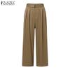 ZANZEA Womens Casual Solid Color Loose Wide Leg Pants