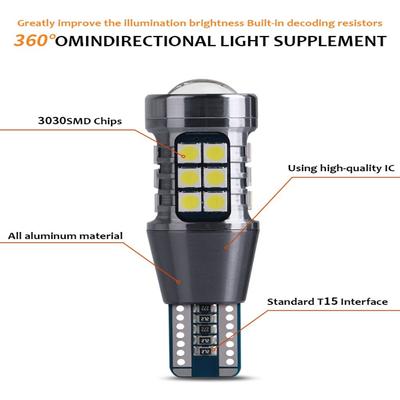 2Pcs New Super Bright Car Tail T15 LED Lights Car Signal Lamp W16W Three Colors Reversing Light