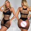 Women's Fishnet Bodycon Dress Night Club Wear Sexy Mesh Hollow Out See Through Mini Dress Erotic Beach Lingerie Nightwear