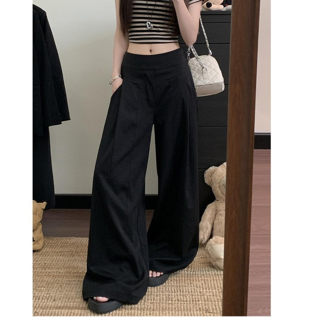 Women's High Waist Wide Leg Pants Loose Lazy Solid Color Straight Floor-Length Palazzo Trousers