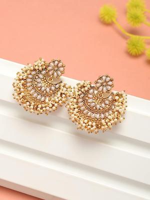 Gold Tone Traditional Pearls Beaded Dangle Earring For Women