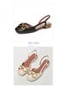 2024 Spring/Summer Women's Retro Peep-Toe Sandals with Metal Buckle and Low Block Heel
