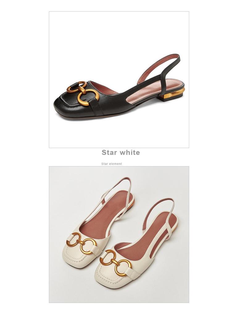 2024 Spring/Summer Women's Retro Peep-Toe Sandals with Metal Buckle and Low Block Heel