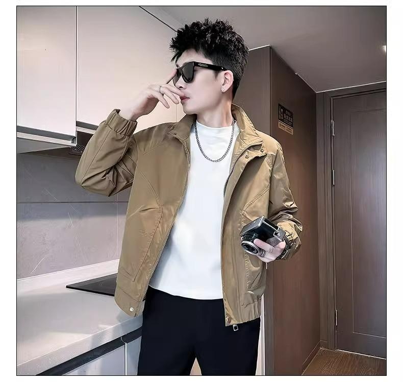 Men's Spring 2025 Stand Collar Casual Solid Color Jacket
