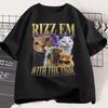 Rizz Em mit dem Tism T-Shirt Retro Lustiges Katzen-Meme Übergroßes T-Shirt Oberteile Herren Damen Kleidung Freizeit Baumwolle Kurzarm-T-Shirts