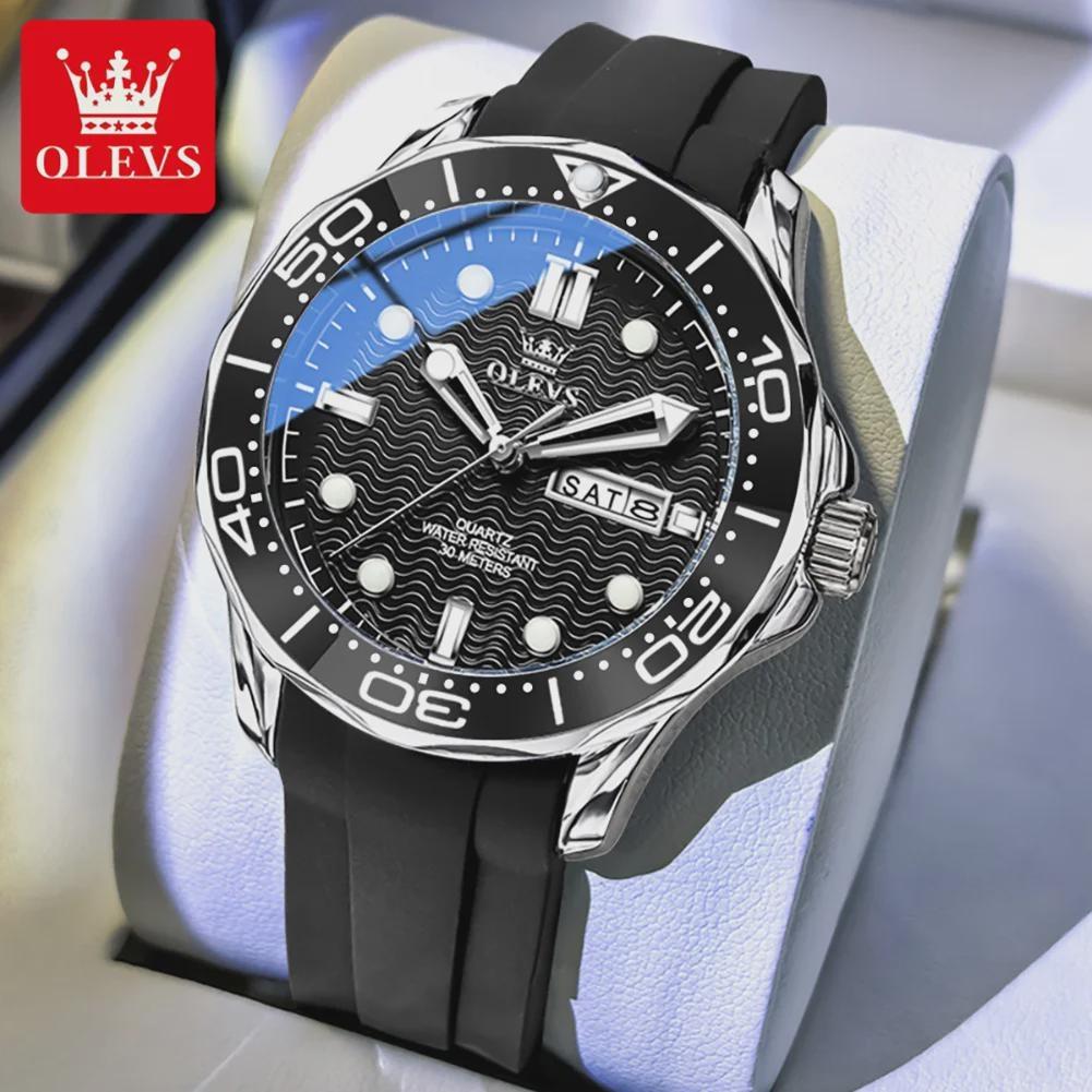 OLEVS Fashion Quartz Watch For Men Business Mens Watches Military Silicone Sports Waterproof Week Date Watch
