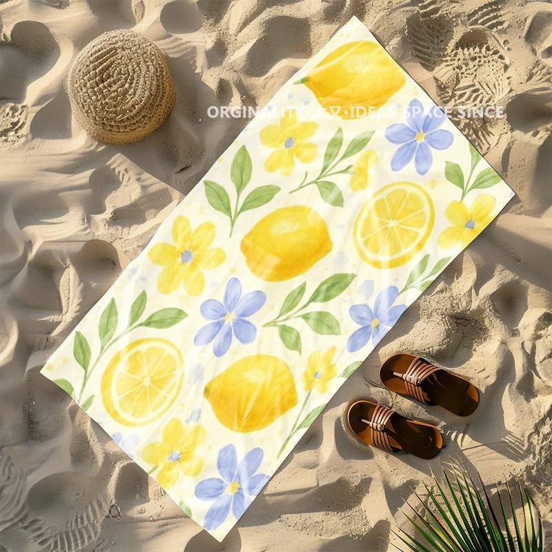Zitrone Floral Sommer Strandtuch Gemustert Sonnenschutz Und Winddicht Geeignet Für Schwimmbad Camping Reisen