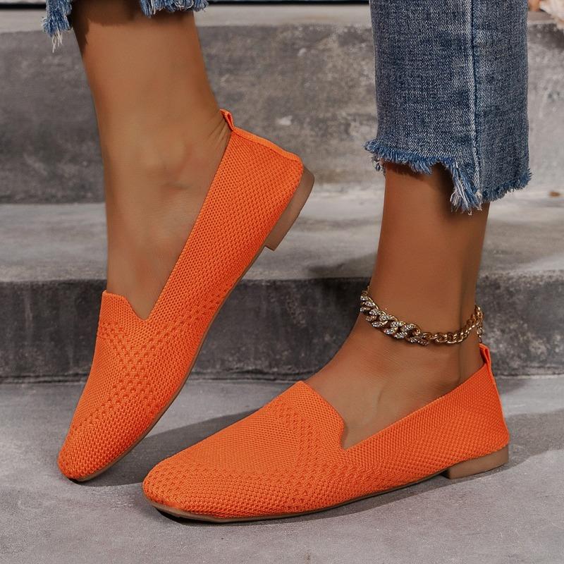 Spring new square head flat bottom fly-woven single shoes women's one-pedal casual shoes
