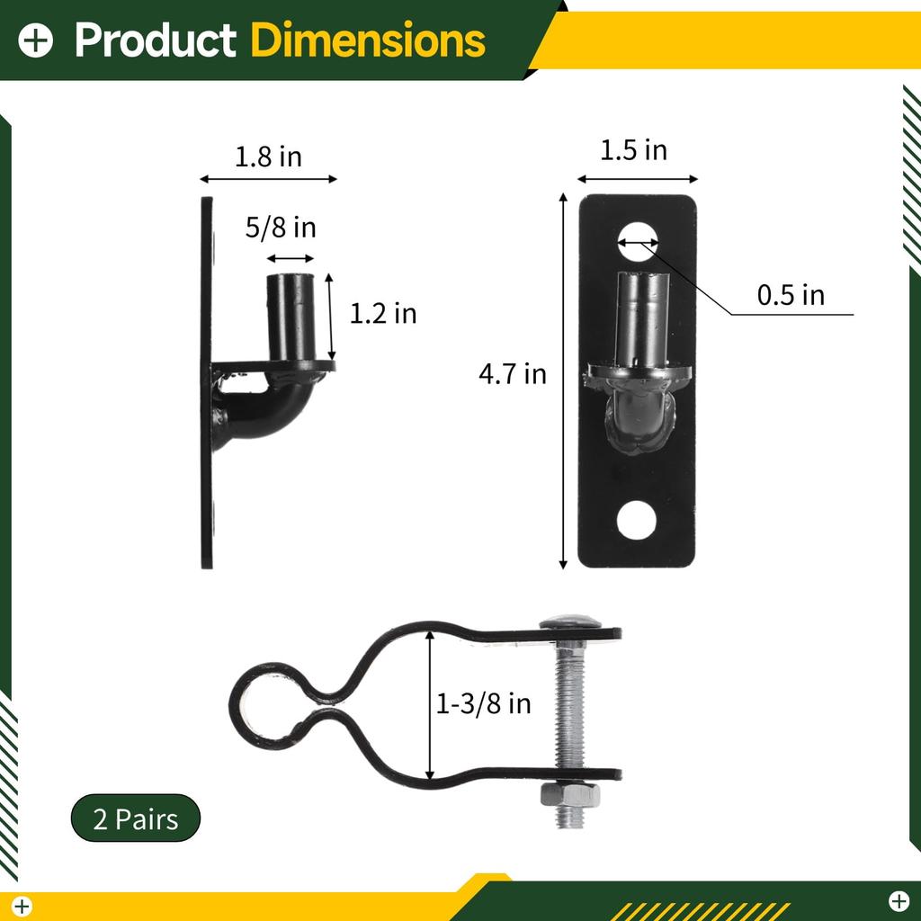 2 PCS 1-3/8 In Wall Mount Gate Hinge, Metal Chain Link Fence Post Hinges, Rustproof Metal Outdoor Gate Hinge, Heavy Duty Chain Link Fence Frame