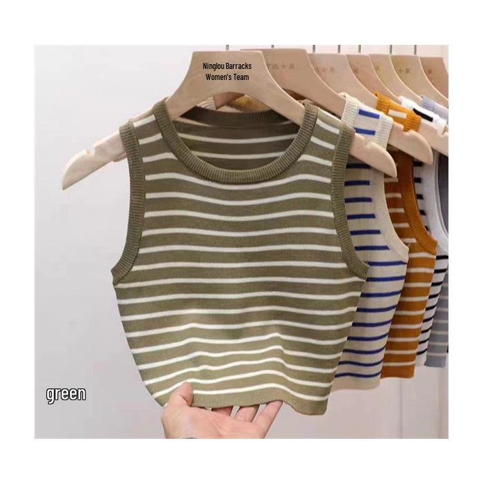 Women's Striped Sleeveless Camisole - Summer Knit Ice Silk Top