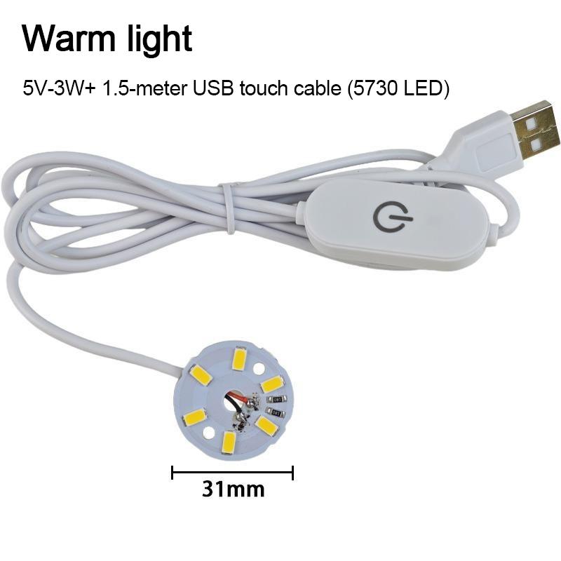 1.5m Line Length Lamp Plate DC 5V USB LED Lights 3 Colors 3W 5W Touch Switch Dimmable Bedroom Reading Night Light Accessories
