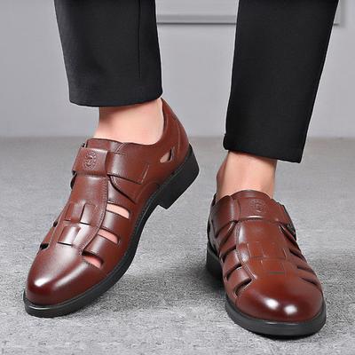 Sandali estivi in pelle scarpe in pelle con fori testa di borsa vuota padre traspiranti tempo libero