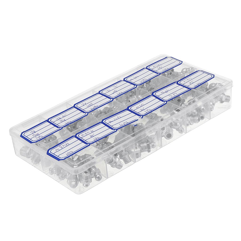 130Pcs Hydraulic Grease Nipples Galvanized Metal Grease Nipple Fitting Assortment Kits Fitting Metric Imperial BSP UNF