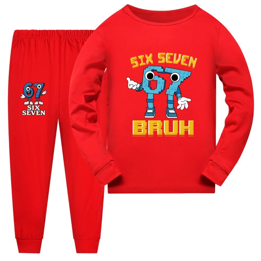 Șase Șapte Haine Amuzante Copii Mânecă Lungă+Pantaloni Set 2 buc 67 Fură O Creierputrezit Băieți Fete Seturi Pijamale cu Mânecă Lungă Îmbrăcăminte de Noapte