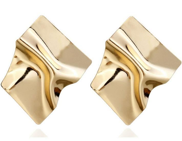 Trendy Geometric Irregular Metal Stud Earrings with Mirror Finish