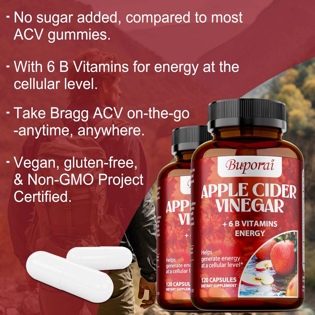 Apple Cider Vinegar Capsules, Containing Vitamin B12 Extract, Weight Management, Vegetarian, Gluten-free