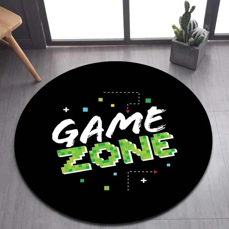 Cartoon Gamer Game Controller Round Area Rug,Circle Carpet Rugs for Living Room Children's Bedroom Sofa Decor,Non-slip Floor Mat