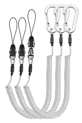 Cordon Spiralé Enroulé avec Force de Sécurité Maximale d'un Ensemble de 3 Mousquetons Lix&Rix, 6kg, Fixation One-Touch, Argent,