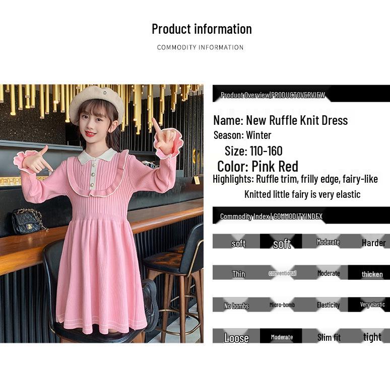 Girls' 2025 Princess Style Sweater Dress - Knitted Pullover for Spring & Winter, Korean Fashionable Wool Dress.