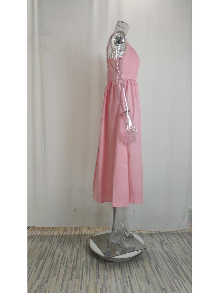 U Neck Solid Color Dress Waist Hugging Elegant Strap Dress for Women Sleeveless Loose Dresses Causal Dress