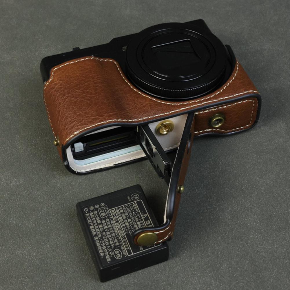 Sac d'appareil photo rétro en cuir PU Étui rigide Couverture demi-corps Adapté pour Panasonic LUMIX TZ99/ZS99 Base Coque perforée