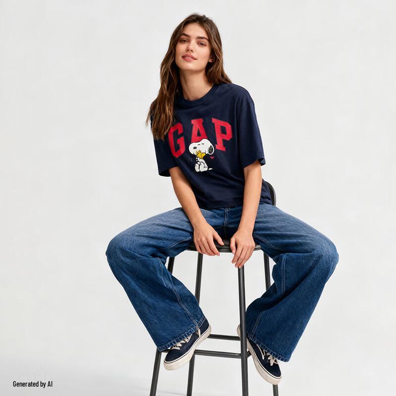 GAP Women's Logo Cartoon Print Short Sleeve T-Shirt
