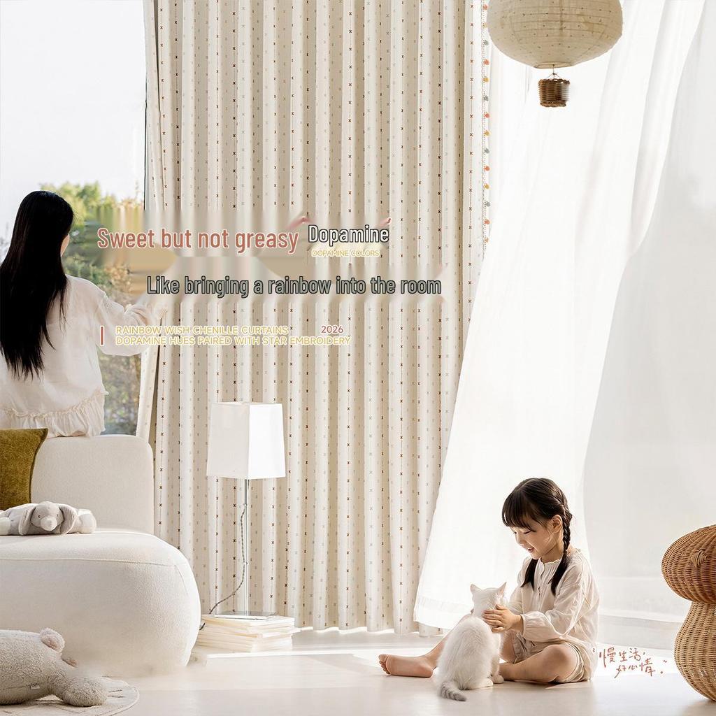 Tende Oscuranti per Bambini - Stile 2026 Crema Stella Arcobaleno Chenille per Camera da Letto