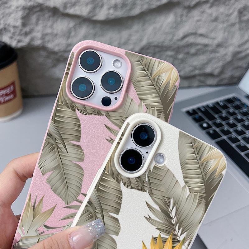 Capa de TPU Macio Para iPhone 16 16e 15 Pro Max 14 13 12 11 Folhas Secas Estampadas À Prova de Choque Silicone Macio Capa de Telefone