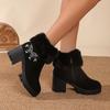 Chunky Platform High Heel Furry Ankle Boots Women 2025 Winter Non Slip Thick Bottom Suede Snow Boots Butterfly Embroidery Shoes