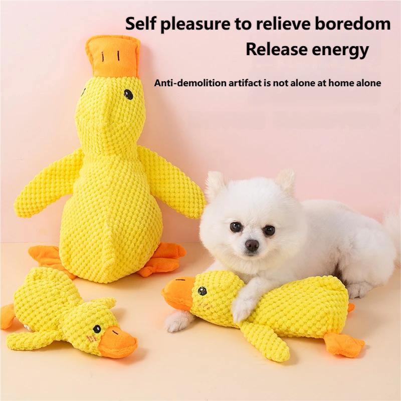 Crinkle Squeaker Dog Toy in Duck-Shaped Cartoon Style Soft Eco-Friendly Indestructible Pet Toy Made of Suede Cotton S