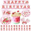 Pink Watermelon Birthday Disposable Tableware Fruit Watermelon Plates Napkins Cups Tablecloth Girls Happy Birthday Party Decor