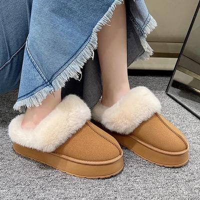 Fashion Women Thick Sole Faux Fur Slippers Winter Plush Warm Cotton Shoes Woman Indoor Outdoor Non Slip Fluffy Platform Slippers 2024