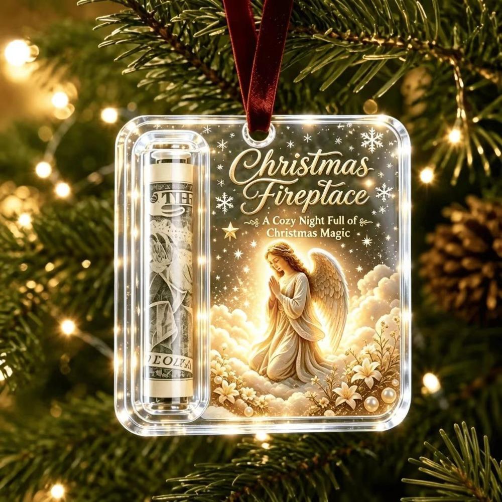 Hanging Christmas Cash Gift Ornament Acrylic Treat Holder Ornament  for Surprise Present
