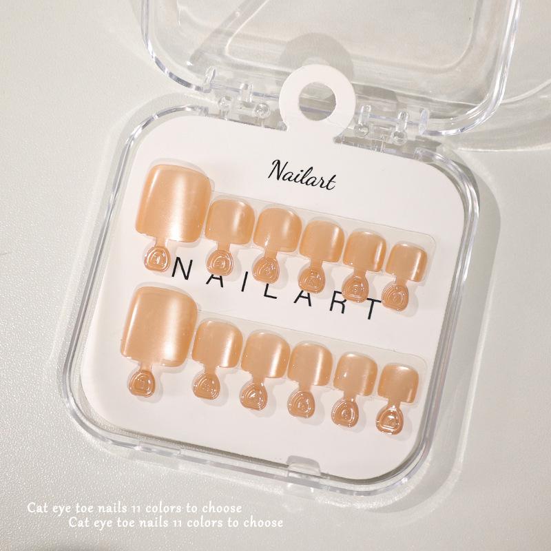 10 Pcs/Box French Fake Nails Glossy Cat-Eye Nail Art Design Short Square Press On Nail Full Cover False Toe Nail Extension