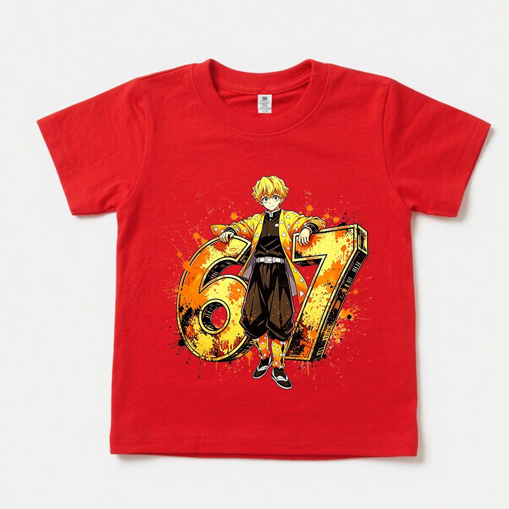 Demon Slayer Agatsuma Zenitsu 67 Print Cotton T Shirt Kids Casual Soft Teen Boys Girls Daily Wear 100